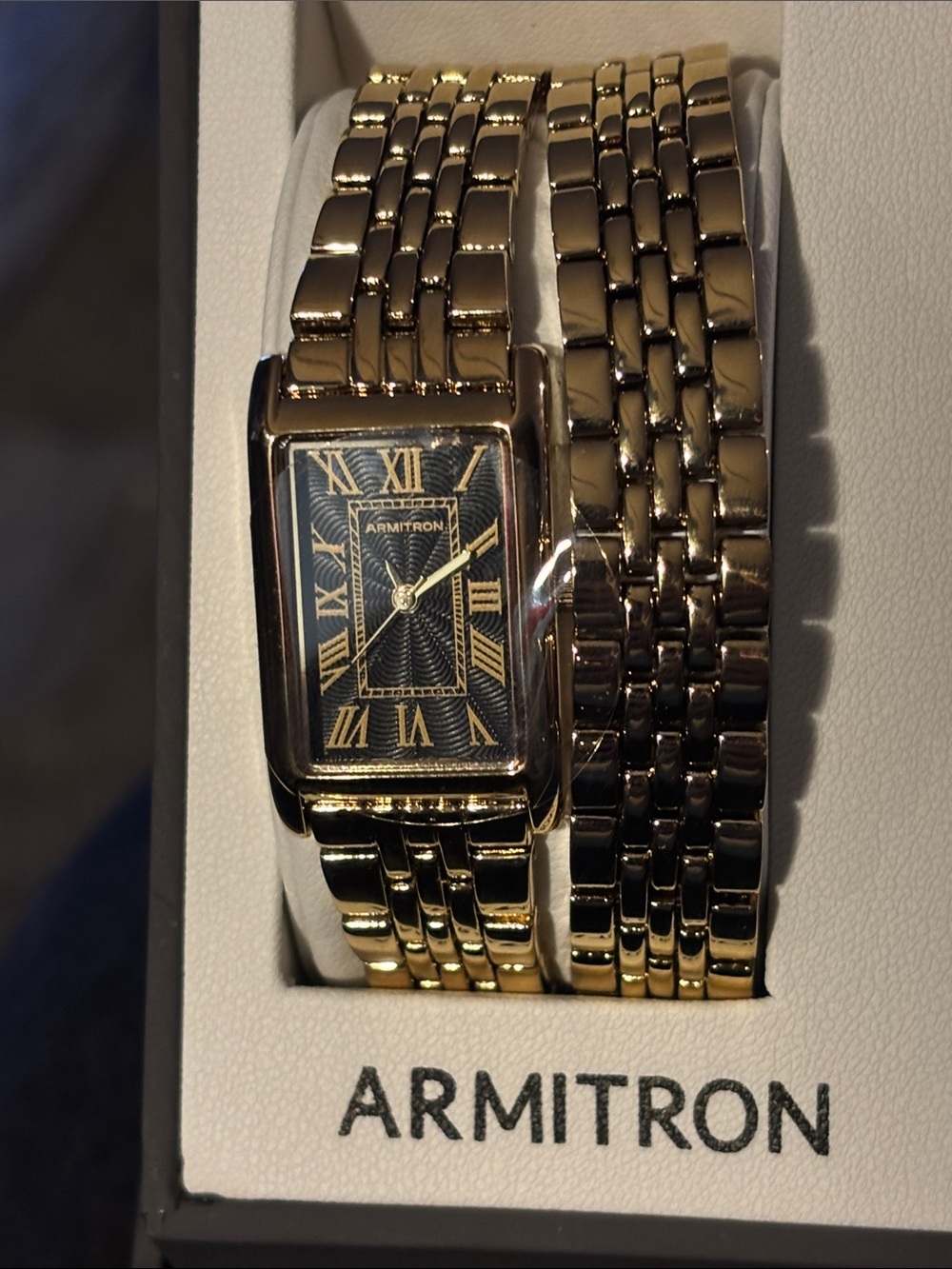 Armitron Gold-Tone woMen's Rectangular Bracelet Watch with Black Dial